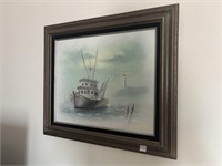 Large Framed Painting on Canvas - Ocean Scene