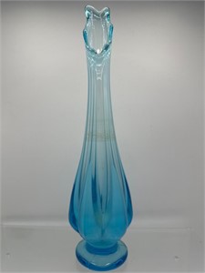 Vintage blue opalescent swung glass vase