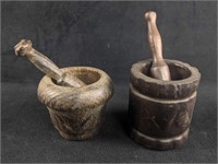 Hand Carved Wooden Mortar and Pestle Pair