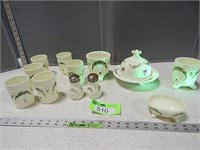 Custard glass pieces including S & P; covered dish