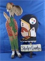 Handcarved Wooden Moose Skier, Steeler Country