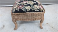 Vintage Wicker Foot Stool with Needlepoint