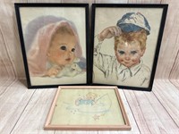 Vintage Blinkie, Baby & Toddler Pictured Framed