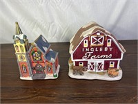 Ceramic Christmas Village Church and Barn