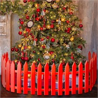 18PCS Christmas Tree Fence Red  Gold Glitter