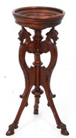 Carved Walnut Marble Top Plant Stand