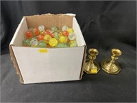 Shooter Marbles and Baldwin Candlesticks