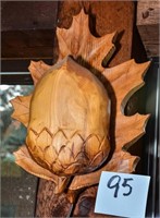 WOODEN CARVED ACORN WALL LIGHT