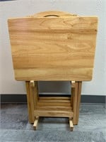 Lightly used set of 4 oak tray tables