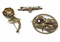 3 Victorian Pins/ Brooches Floral