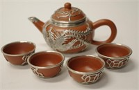 Chinese terracotta Yijing teapot & 4 cups