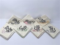 Vintage Embroidered Tea Towels, Kitty Cats
