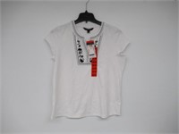 Talbots Women's MD V-Neck Embroidered Shirt, White