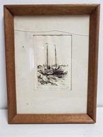 Framed Old Boat Lithograph * 10.25×13.25"