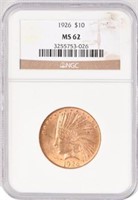 1926 Indian $10 Gold Coin NGC Graded MS62