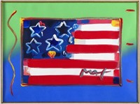 PETER MAX, Flag with Heart Mixed Media