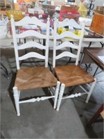 PAIR OF PAINTED LADDER BACK CNTRY WOVEN SEAT CHR.