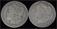 1891o, 199o Morgan Silver Dollars