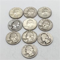 Group Of 10 Silver Washington Quarters