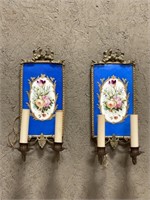 Vintage Wall Brass Wall Sconces w/ Hand Painted