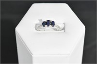 .925 Silver CZ & Genuine Sapphire Ring Sz 7