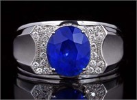 3.2ct Cornflower Blue Sapphire Ring 18K Gold