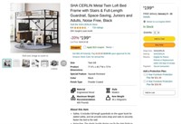 N4699  SHA CERLIN Metal Loft Bed Twin Size Black