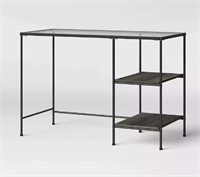 $159 Fulham Glass Top Desk with Wood Shelves Black