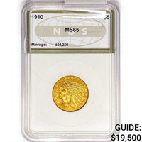 1910 $5 Gold Half Eagle NGS MS65