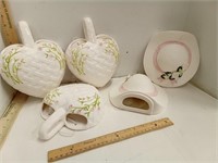 Ceramic Heart shaped Wall Pockets & Straw Hat