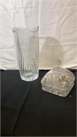 Crystal vase (11 1/2") and candy dish