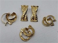 4 Pairs of Monet, Gold Colored Earrings