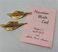 Hawaiian Maile Leaf Earrings - Dipped in 22k Gold
