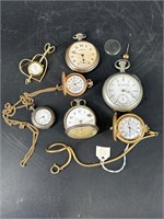 FLAT LOT ANTIQUE POCKET WATCHES FOR PARTS/REPAIR