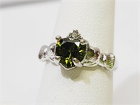 Olive Green Claddagh Ring Size 7