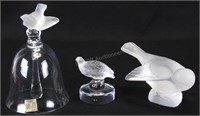 Group of Lalique Crystal Bird Figures and Bell