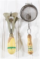 Pair of Green-Banded Wooden Kitchen Utensils