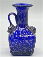 Cobalt Blue & Gold Speckled Glass Vase with