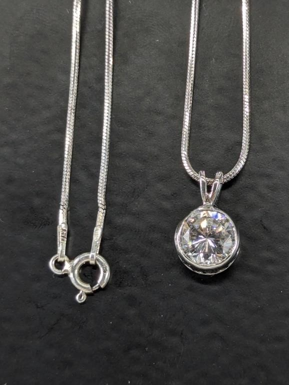 925 Sterling Silver 2 Carat CZ Pendant Necklace