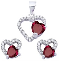 Ruby & White Topaz Heart Pendant & Earrings
