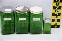 Forest Green Hoosier Jars Ribbed Glass Canisters