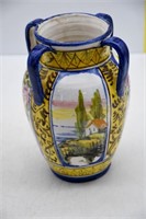 Made in Italy Vase with 4 Handles Blue & Yellow