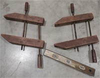 (AF) Jorgensen vintage wood clamps and level