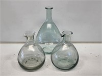 2 Etched Carafes and Wine Bottle