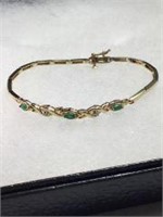 14 k Gold green Emerald Bracelet w diamond Chips