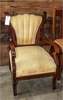 AntiqueWalnut Wood Parlor Arm Chair with Velvet