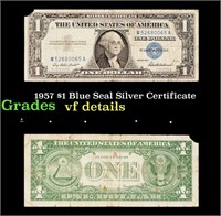 1957 $1 Blue Seal Silver Certificate Grades vf det