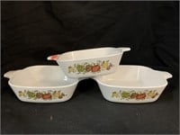 3 CORNING SPICE OF LIFE DISHES - 5 X 5 X 1.5 “