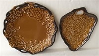 2 BROWN GRAPE DESIGN SERVING PIECES