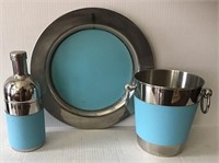 3 PIECE STAINLESS AND BLUE BAR SET